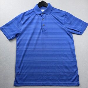 Grand Slam Performance Mens Blue Striped Textured Short Sleeve Golf Polo Shirt S